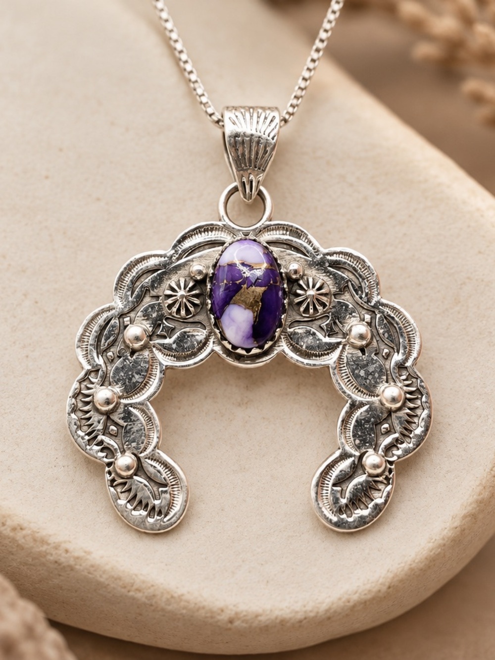 Sterling Silver Naja Pendant with purple dahlia turquoise